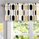 DriftAway Riley Geo Lined Window Curtain Valance Mid Century Geometric Pattern 2 Layers Rod Pocket 52 Inch by 14 Inch Plus 2 Inch Gold Black Gray