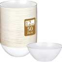 Jingmore 50 Pcs 12 oz Clear Plastic Bowls Hammered with Gold Rimmed, Heavyweight Disposable Bowl Set, Salad Dinner Bowls for Party, Wedding, Holiday, Catering (Pearl White)