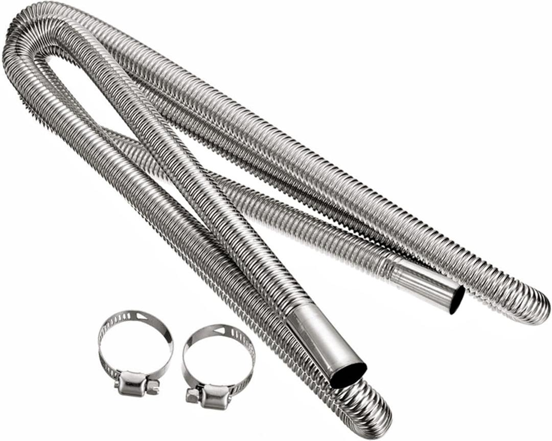 Air Exhaust Pipe Heater Parking Diesel Gas Vent Hose Stainless Steel 2.5cm/1in Inner With Camps (Length:0.6M)
