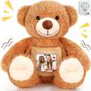 Liliful Bear Stuffed Animal Custom Operation Recorder Bear with Voice Recorder 12 Inch Remembrance Animal Personalized Plush Toy with Photo Frame for Baby Shower Wedding Birthday Gifts(Light Brown)