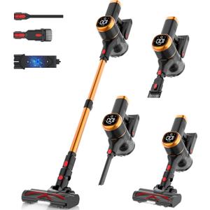 Tikom V500 Cordless Vacuum Cleaner for Home, 40000Pa/450W Stick Vacuum with LED Touch Screen, Charging Wall Dock, Anti-Tangle, Lightweight Handheld Vacuum for Pet Hair, Hard Floor, Carpet (Black & Gold)