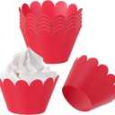 PATIKIL Cupcake Wrappers Paper, 50 Pack Baking Cups Standard Wave Decoration for Anniversary Birthday Weddings Parties, Red