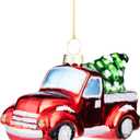 Joiedomi Red Truck with Tree Mini Christmas Ornaments, Blown Glass Small Funny Ornament for Christmas Tree Hanging Decorations Indoor, Xmas Party Favors Cute Presents