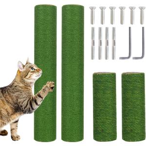 PowerKing Natural Sisal Replacement Scratching Post, 4 Pieces M8 Cat Scratch Post Refill Pole Parts for Refurbishment, White, Include Screws (Green-15.7''+15.7''+7.87''+7.87'')