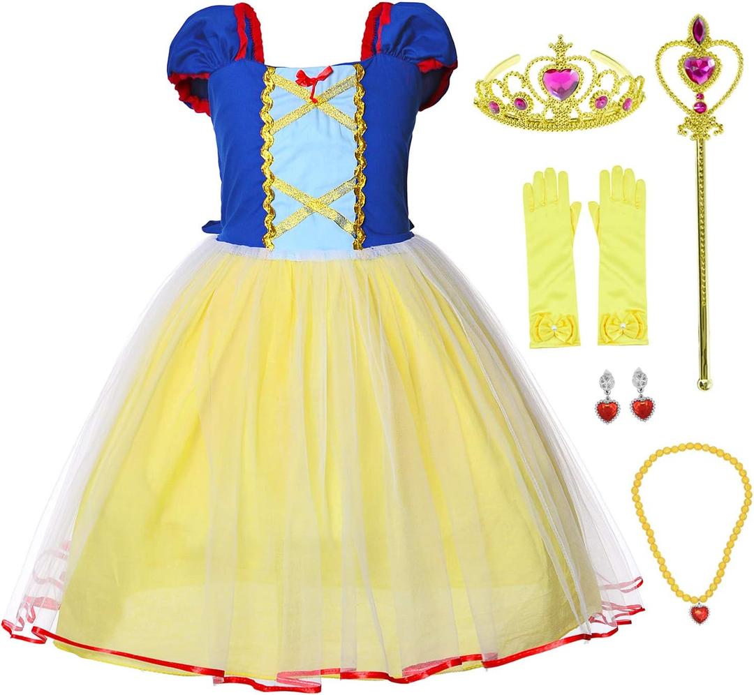Joy Join Princess Costume Dress For Little Girls Birthday Party With Gloves,Crown,Wand,Necklace 3-4 Years (3T 4T)