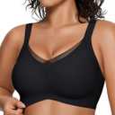 OEAK Womens Wireless Bras V Mesh Comfortable Bralette Supportive Tshirt Bra No Underwire Seamless Push Up Everyday Bras (XX-Large, Black)