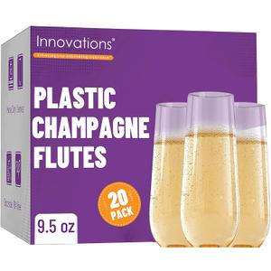 INNOVATIONS 20-Pack Stemless Plastic Champagne Flutes | 9.5 oz Clear Disposable Champagne Glasses, Shatterproof PET Drinkware for Weddings, Parties, Catering & Events  by Maryland Plastics