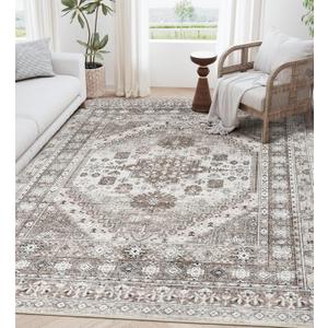 6x9 Area Rugs for Living Room - Stain Resistant Machine Washable Rugs for Bedroom,Non-Slip Backing Large Area Rug (Brown/Beige, 6'x9')