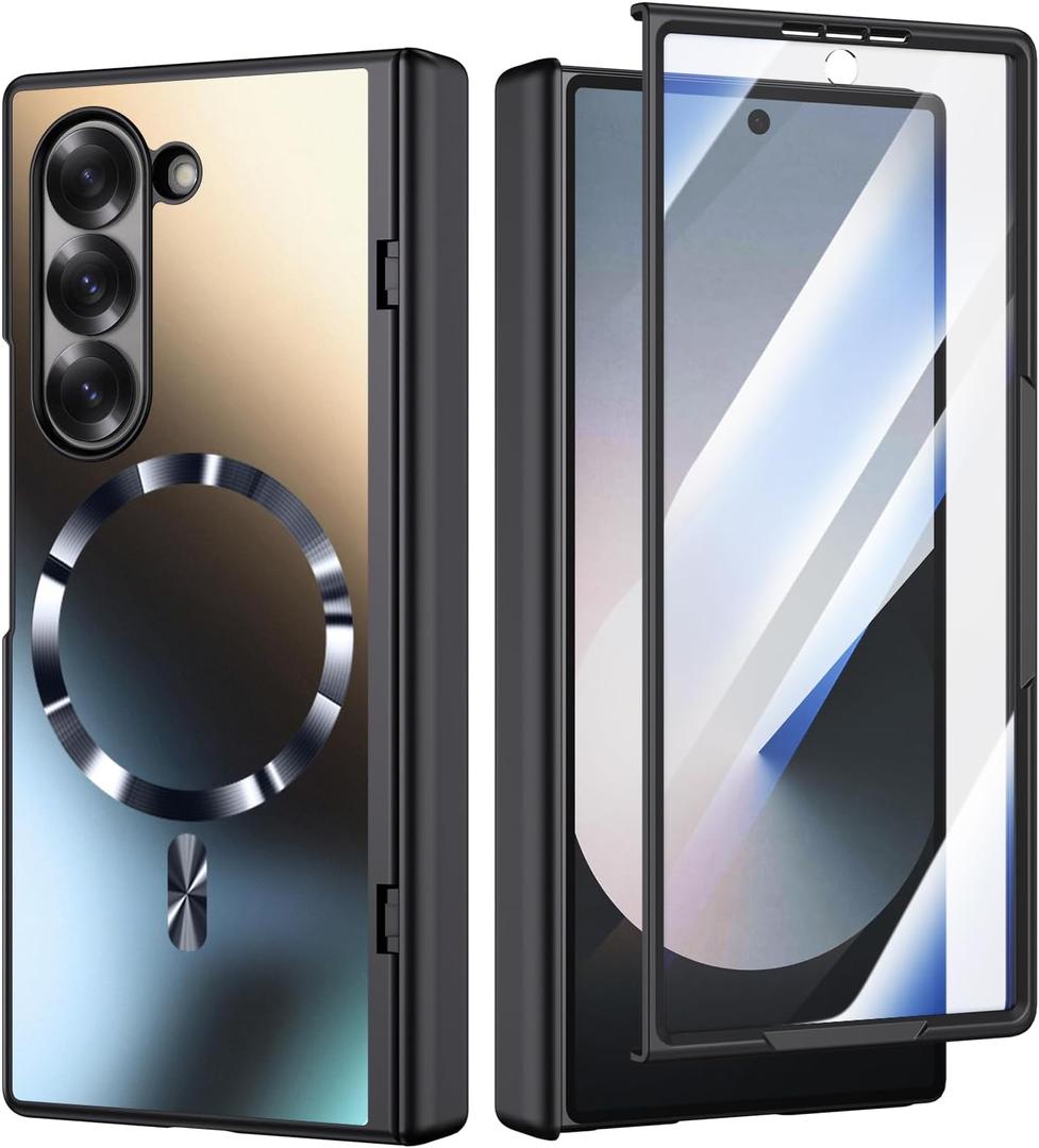 Magnetic for Samsung Galaxy Z Fold 6 Case, Compatible with MagSafe, with Built-in Screen Protector & Hinge Protection, Fold6 Military Grade 360 Full Body Shockproof Phone Cover, Black
