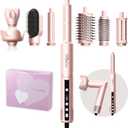 8-in-1 Hair Dryer Brush & Hot Air Styler, 110,000 RPM Blow Dryer Brush Foldable LCD Display, 4 Heat Settings Auto Curler Fast Drying Curling Straightening for Salon & Travel (Pink)