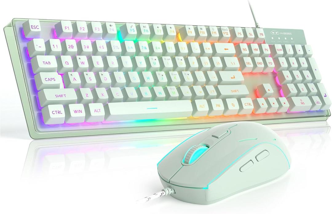 Gaming Keyboard and Mouse Combo, K1 RGB LED Backlit Keyboard with 104 Key Computer PC Gaming Keyboard for PC/Laptop (Green)