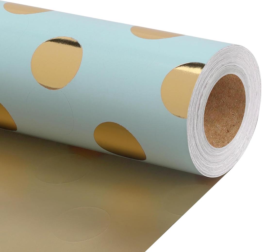 LaRibbons Reversible Wedding Wrapping Paper Jumbo Roll with Gold Polka Dot Design, Gift Wrap Set for Mother's Day, Bridal Shower, Birthday, Party Celebration, 30 Inch  40 Feet (100 sq. ft. ttl.)