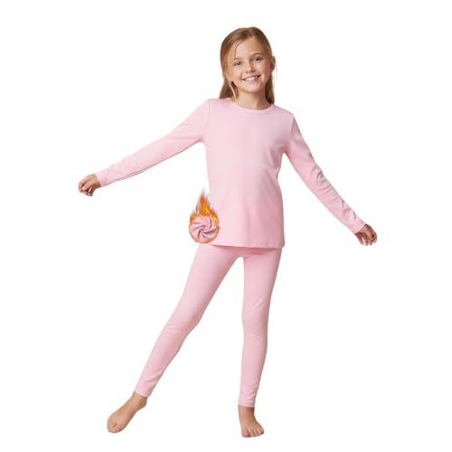 WELAKEN Girls Warm Thermal Underwear Set Kids Winter Base Layer Long Johns Sets for Cold weather/skiing Pink. Size 8Y