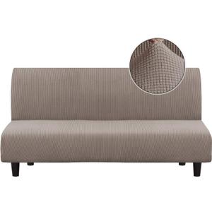 Turquoize Stretch Futon Cover Armless Sofa Cover Sofa Bed Slipcover Futon Couch Cover Furniture Protector with Elastic Bottom Feature Thick Soft Checked Jacquard Fabric, Taupe