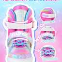 SULIFEEL Rainbow Tie-Dye Adjustable Roller Skates for Girls Kids Pink Purple Light Up Skate with Fluffy Pom Poms Triple Protection for Indoor Outdoor Skating (Small - Little Kid)