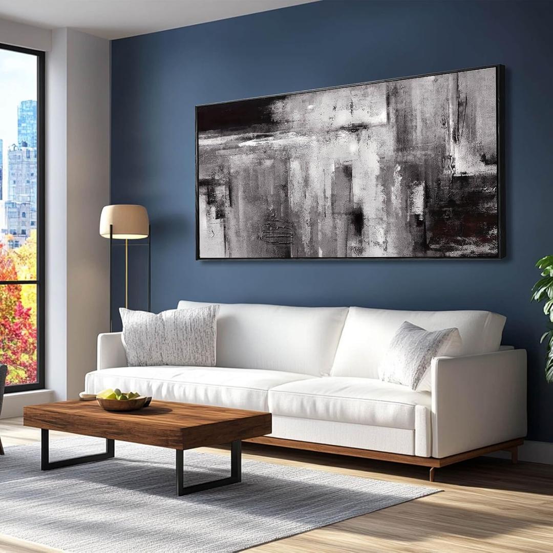 XIANSHOU Black Abstract Wall Art Grey Pictures Wall Decor Modern Artwork 24"x 48" Wall Prints for Living Room Home Decor Dining Room Posters