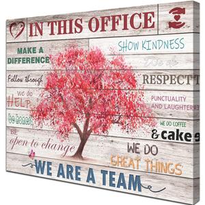 Vintage Office Decor Inspirational Posters Wall Decor Rustic In This Office Inspiring Wall Art Pink Tree Picture Print on Canvas for Home Office Decoration Framed Positive Quotes Gifts 24x20inch