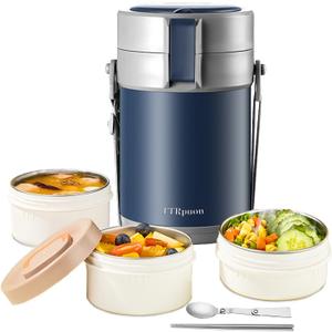 82oz Thermo Container For Hot Food, 3 Tier Wide Mouth Insulated Stackable Food Container, lunch box for Work Office Outdoors Picnic (BLUE)