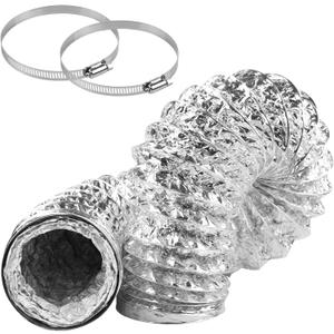 Dryer Vent Hose 3 Inch Diameter 10 Feet Length Non-Insulated Double Layer 3 Meters Length Flex Air Aluminum Foil Ducting for HVAC Ventilation with 2 Clamps, Silver