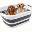26L/40L Large Collapsible Mop Bucket with Handle for Cleaning, Silicone Portable Pet Bathtub for Puppy Small Dogs Cats, Foldable Laundry Basket Hamper Clothes Storage Bin Space Saving Design (26L)
