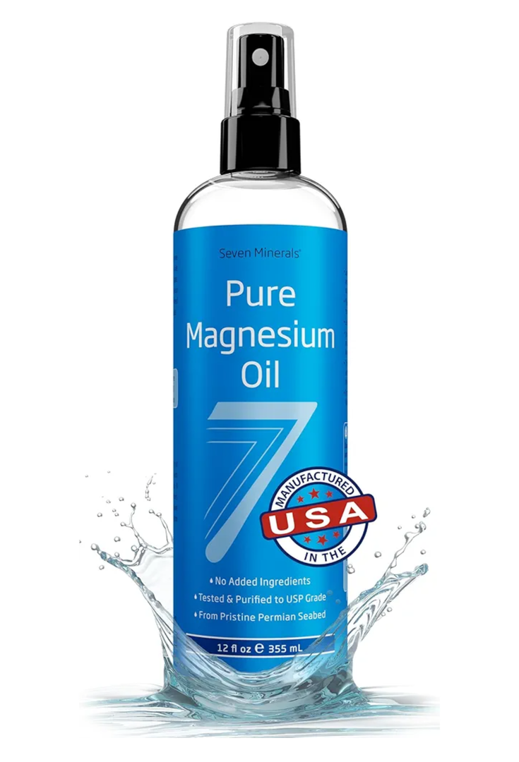 Seven Minerals Pure Magnesium Oil Spray, Big 12oz, USP Grade, Extra Strength, for Feet, Sleep, Muscle Pain & Cramps - Mined in The USA