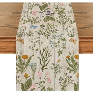 Artoid Mode Wood Wild Flowers Floral Spring Table Runner, Seasonal Summer Kitchen Dining Table Decoration for Home Party Decor 13x36 Inch