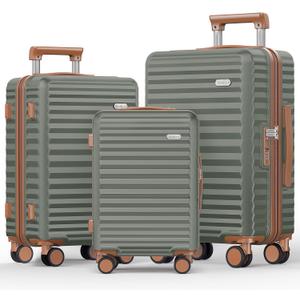 SHOWKOO Luggage Sets 3 Piece Hardside Expandable Suitcase with Double Spinner Wheels Tsa Lock Green (20in/24in/28in)