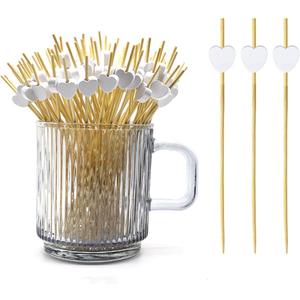 120 pcs 4.7 in long White heart Bamboo Cocktail, Heart Toothpicks for Appetizers, Natural Bamboo Food Picks for Valentines Day,Propose Marriage,Wedding Party.