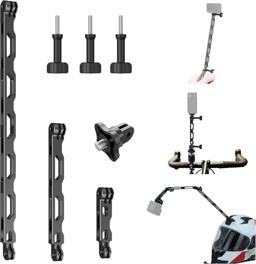 3-in-1 Aluminum Extension Arms for GoPro Hero 13/12/11/10/9/8/7, Universal Extension Bar for Insta360 X5/X4/X3/ONE RS and DJI Action Cameras with Thumb Screws and 1/4 Adapter