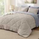 Bedsure Queen Comforter Set - 7 Pieces Reversible Beige Bedding, Queen Size Bed Set for All Seasons, Bed in a Bag with Down Alternative Comforter, Sheets, Pillowcases & Shams (09 - Beige)