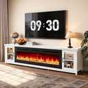 OneBlis 80" Fireplace TV Stand, Modern Entertainment Center with 50" Electric Fireplace, TV Console for Living Room, Fits TVs Up to 90", White & Black