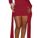 Women Sexy Strapless Tube Top Mesh Layered Mini Dress Bodycon Ruched Side Ribbons Bandage Dress Birthday Dresses (Red, M)