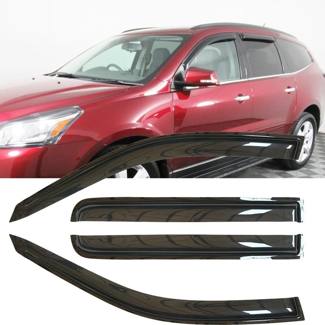 4pcs Original Shatterproof Rainproof Side Window Wind Deflectors for Chevrolet 2009-2017 Traverse,Tape on Rain Guards Sets,Nice Looking Window Visors for Cars,Vent Deflector for Traverse 09-17 94161