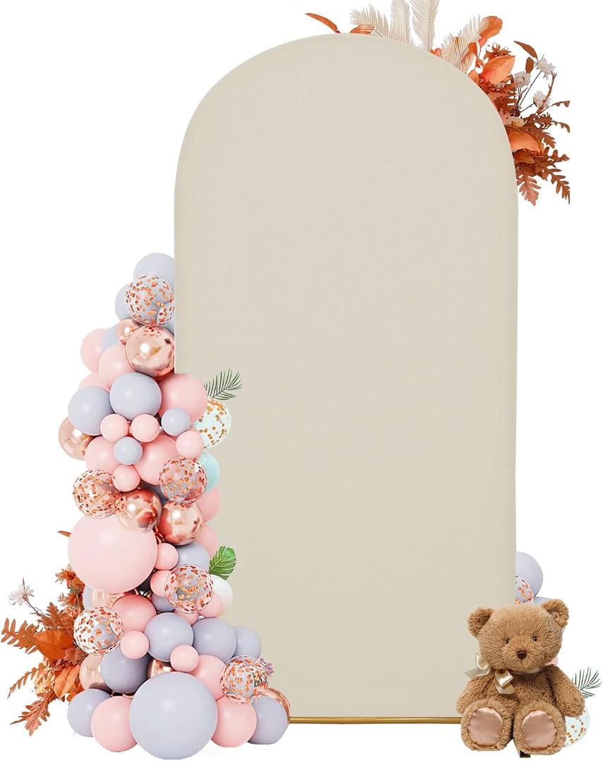 Arch Covers,Arch Backdrop Stand Fitted Cover for Wedding Birthday Party Ceremony Banquet Decoration(7.2FT, Off-White, Cover Only)