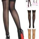 comeondear Black Sexy Sheer Thigh High with Seam Plus Size Overknees Nylon Stockings with Silicone Strap for Women