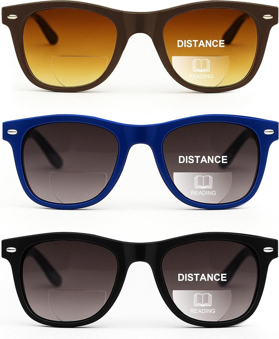 3 Pack Bifocal Reading Sunglasses for Men/Women – Gradient Tinted Sun Readers with UV400 Protection, Spring Hinge Comfort, Stylish for Outdoor, Travel Daily Wear +2.00