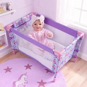 BABESIDE Baby Doll Crib Set for 18 Inch Dolls, Foldable Baby Doll Bed Playpen Toy Crib with Storage Bag for Reborn Baby Doll Accessories, Purple Babydoll Pack and Play