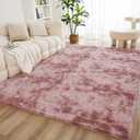 Litanika 8x10 Shag Area Rug for Living Room Bedroom, Tie-Dyed Dusty Pink High Pile Soft Plush Shaggy Furry Bedside Playroom Dorm Carpet, Non-Slip, Non-Shedding Modern Indoor Floor Rug