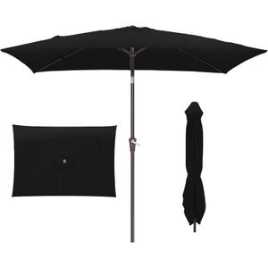 JEAREY 6.5x10 ft Rectangular Patio Umbrellas Rectangle Outdoor Umbrella with Push Button Tilt and Crank, Market Table Umbrella 6 Sturdy Ribs UV Protection for Poolside Garden Backyard Deck, Black