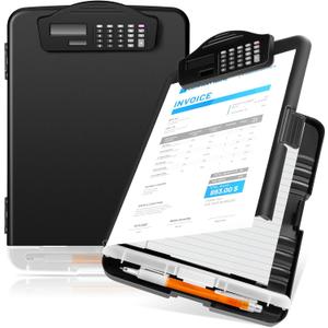 Geyoga 2 Packs Calculator Clipboard with Storage 14 x 10 x 2.6 Inches File Folder Plastic Storage Clipboard Letter Size File Folder with Low Profile Clip for School Classroom Office