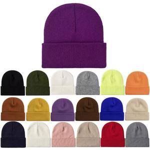 Beanie Hats for Women Men Knit Winter Beanies Warm Winter Hats Acrylic Knit Cuffed Beanie Cap Unisex Purple (Purple)