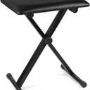 Flexzion Foldable Piano Bench - Adjustable Keyboard Bench Seat with Padded Cushion, X-Style Folding Musician Stool, Anti-Slip Feet, Portable Piano Chair for Keyboard, Practice & Performance, Black, Onesize
