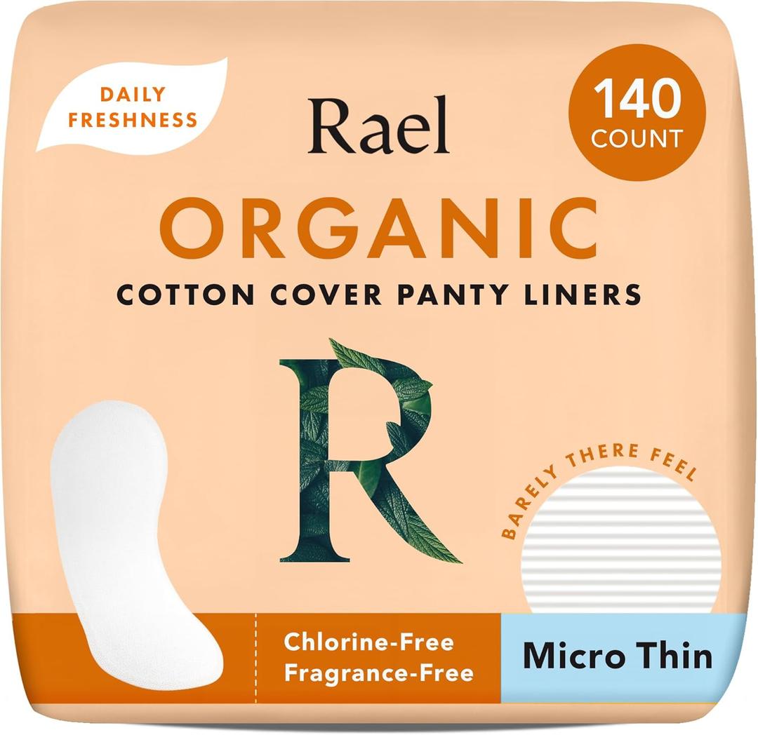 Rael Panty Liners for Women, Organic Cotton Cover - Daily Pantiliners, Light Absorbency, Unscented, Chlorine Free (Micro Thin, 140 Count)
