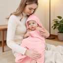 Muslin Hooded Baby Bath Towels - 3 Pack 100% Cotton Ultra-Soft Towels for Newborns, Infants, Toddlers - 32x32 Inch - Highly Absorbent, Quick-Dry Essentials for Bath Time, Beach, Pool, Pink Series