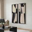Framed Black Beige Abstract Long Vertical Wall Art for Living Room, 2 Piece, 20"W x 60"H x 2Pcs