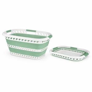 Laundry 360 Collapsible Laundry Basket | Portable | Space Saver Storage | Hold 2 Loads | Store Under the Bed or Closet | Good for Kids | Dorm | Bedroom | Large | White/Sage