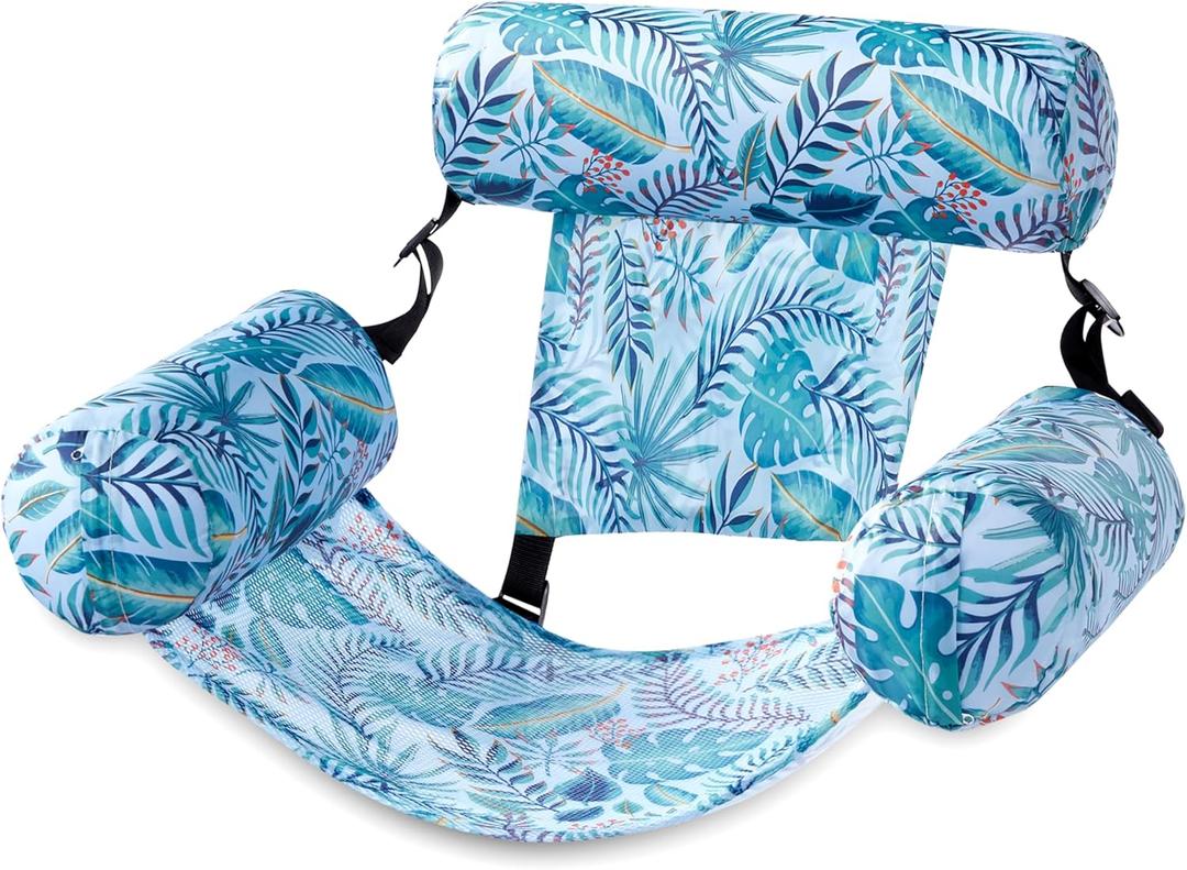 SLOOSH Pool Floats Chairs Adult,Inflatable Pool Lounge,Plant Pattern Floating Mat Hammock,Blow up Water Chairs Noodles rafts for Party Summer Water Beach Fun, Blue Leaves