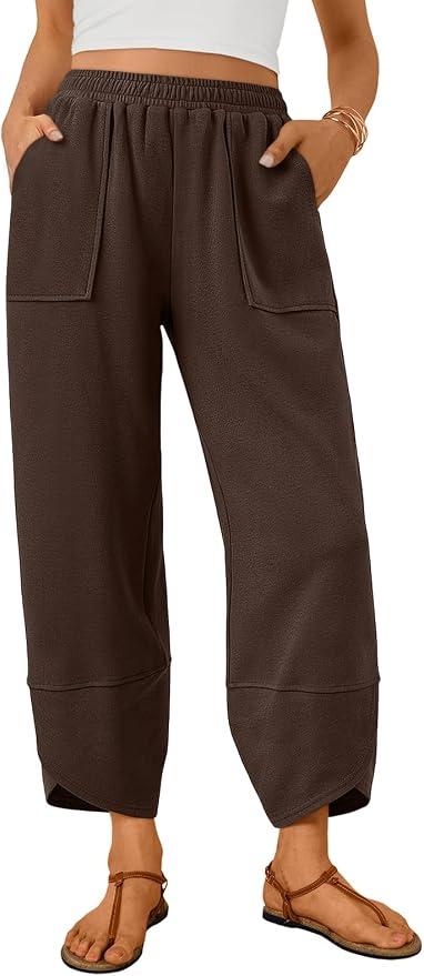 Trendy Queen Women's Wide Leg Pants Barrel Sweatpants
Summer Beach Gaucho Pants with Pockets,Soft Cotton Blend Cropped Lounge Capris, Casual Vacation Bottoms L