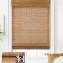 LazBlinds No Tools No Drill Cordless Bamboo Roman Shades, Light Filtering Window Treatment, Roll Up Bamboo Blinds for Window 27'' W x 64'' H, Ceylon Light Russet