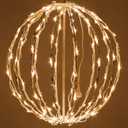 LED Ball - Indoor/Outdoor Christmas Light Spheres, Fold Flat Metal Frame (16", White Frame/Warm White Lights)